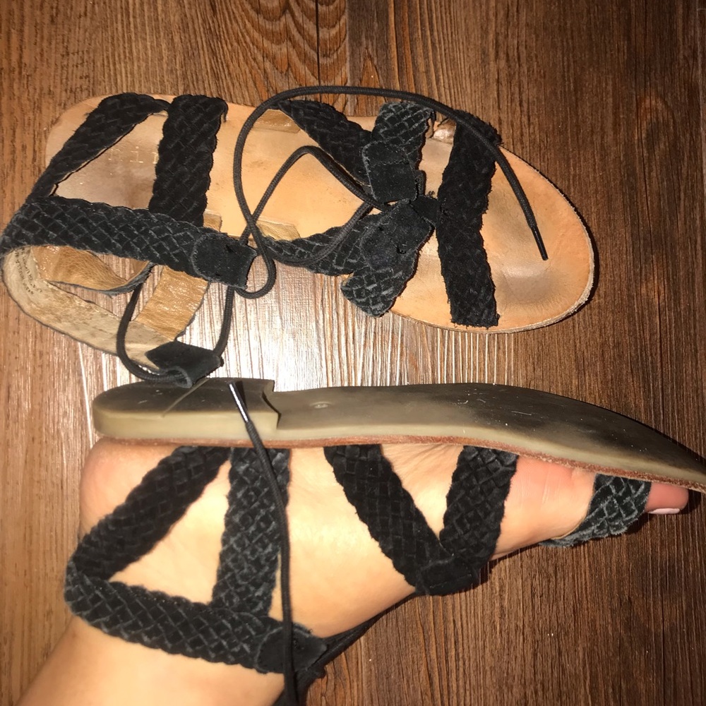 black strap up sandals